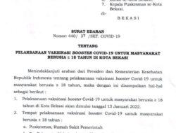 Surat Edaran Pelaksanaan Vaksinasi Booster Untuk Warga Kota Bekasi