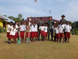 Ajarkan Peduli Lingkungan Sejak Dini, Satgas Yonif 126/KC Ajak Siswa-Siswi SD Bersihkan Sekolah