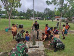 Karya Bhakti Sebagai Bukti Kebersamaan Masyarakat Dengan TNI (Personel Satgas Pamtas RI-MLY Yonif 645/Gty)