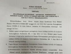 Pemkot Bekasi Keluarkan Edaran Antisipasi Peningkatan Paparan Kasus Covid-19 Sub Varian Omicron Sub Harian BA 4 Dan BA 5 Serta Penanganannya