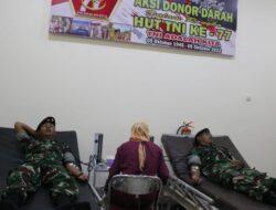 Satgas Yonif Raider 600/Modang Gelar Donor Darah Dalam Rangka HUT Ke-77 TNI Tahun 2022